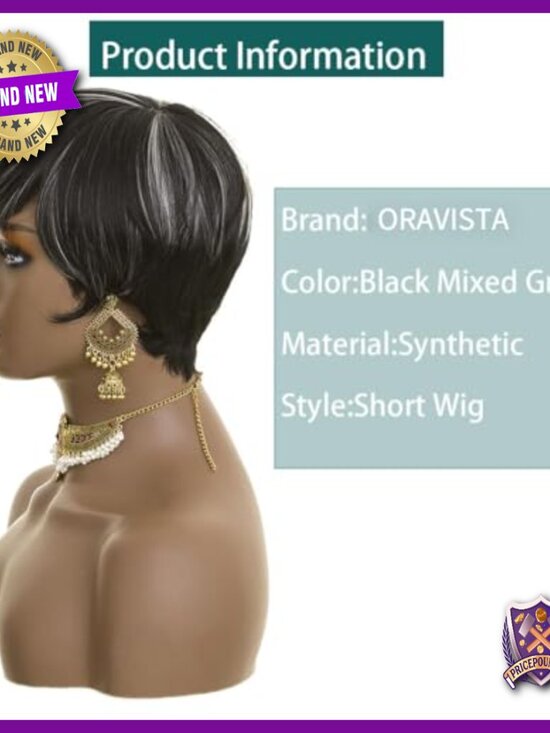 Short Pixie Cut Wig Human Hair Mixed Synthetic Heat Resistant Everyday Cosplay